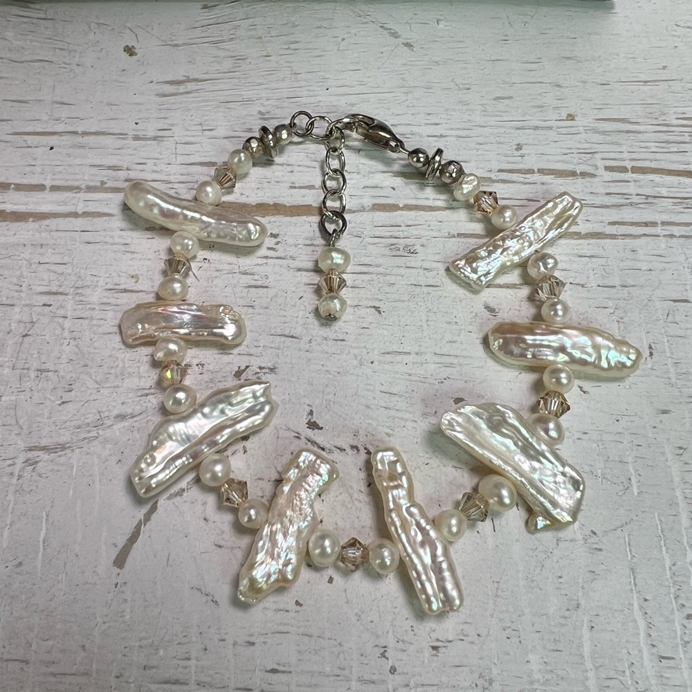 Biwa Pearl & Sterling Silver Bracelet 6.5 - 7.25” D16 - Picture 2 of 3